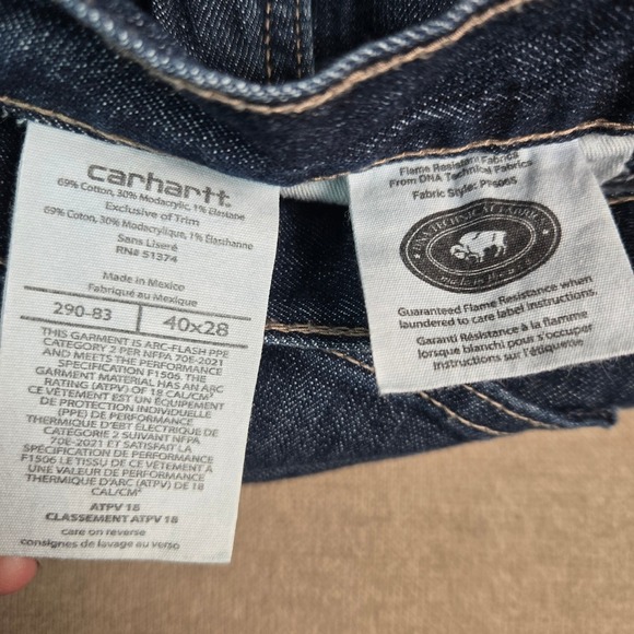 Carhartt FR Flame Resistant Carpenter Jeans Men 40x28 Blue Denim CAT 2 NFPA 2112 - Picture 10 of 10